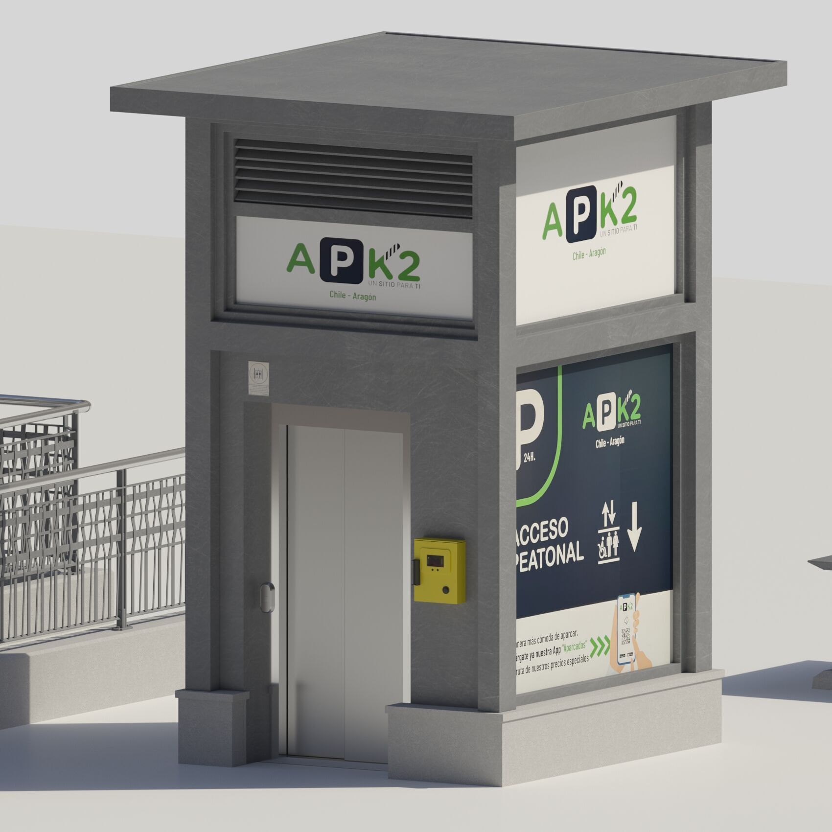Underground entrance to the parking with stairs and elevator 3D model_5