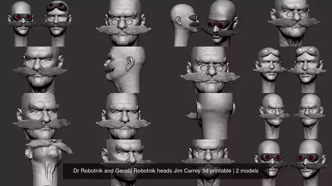 Dr Robotnik and Gerald Robotnik heads Jim Carrey 3d printable 3D Model Collection