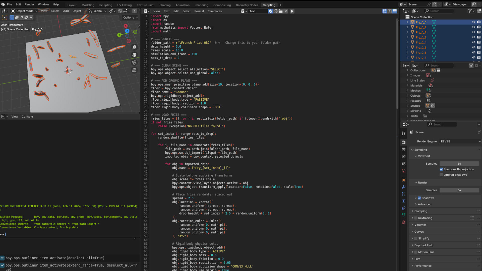 15 Fench Fries Blender Drop Simulation Script included Low-poly 3D model_3