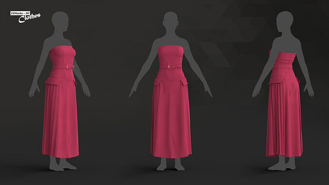 Women Red Dress - 115 Marvelous Designer and Clo3D 3D model