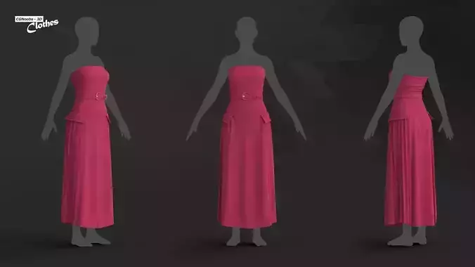 Women Red Dress - 115 Marvelous Designer and Clo3D