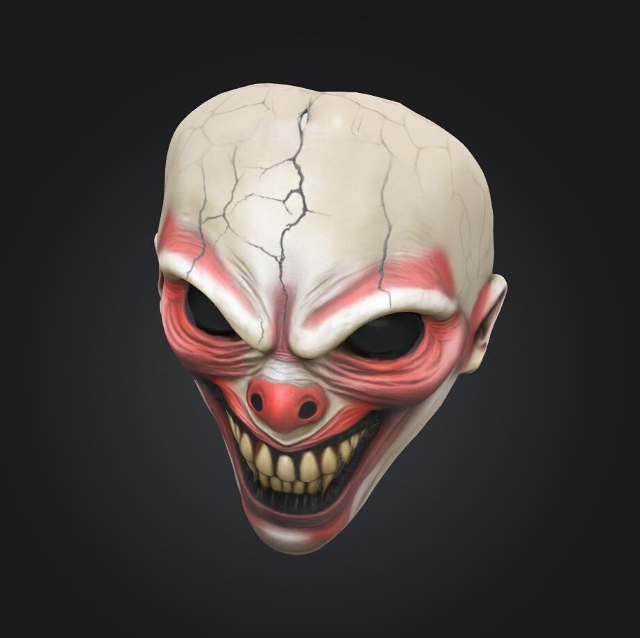 Horror Clown Face Mask - Prom Wolf Embroidered Mask 3D print model_13