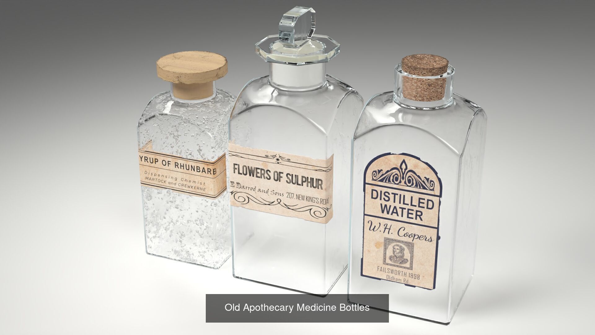 Old Apothecary Case with Bottles 3D Model Collection_3