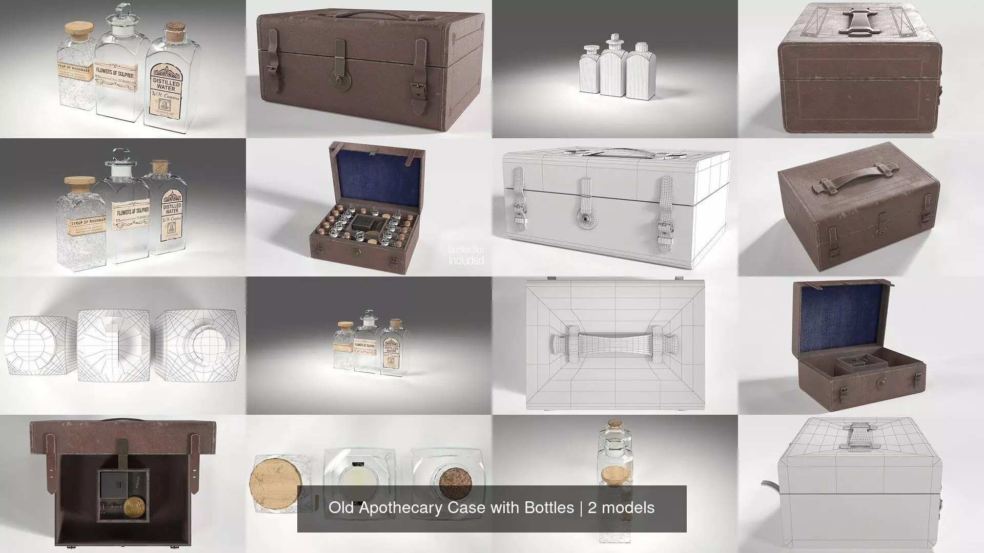 Old Apothecary Case with Bottles 3D Model Collection_2
