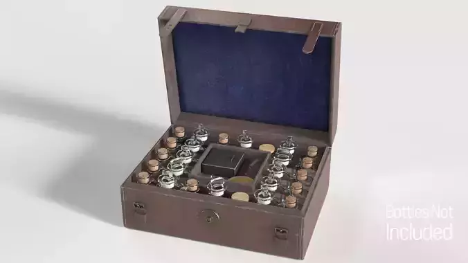 Old Apothecary Case with Bottles 3D Model Collection