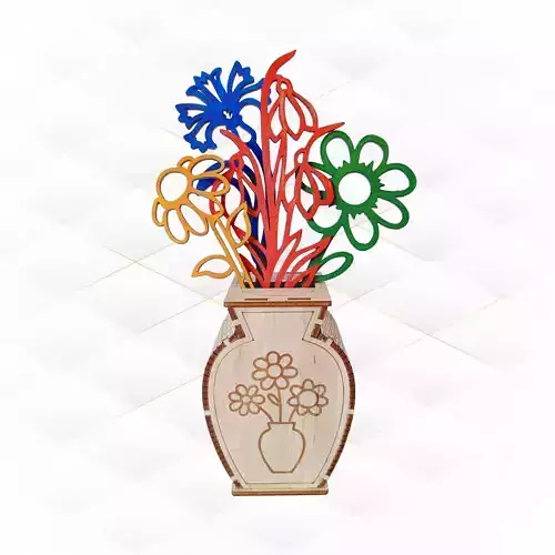 Gift vase with flowers laser cut design greeting decor