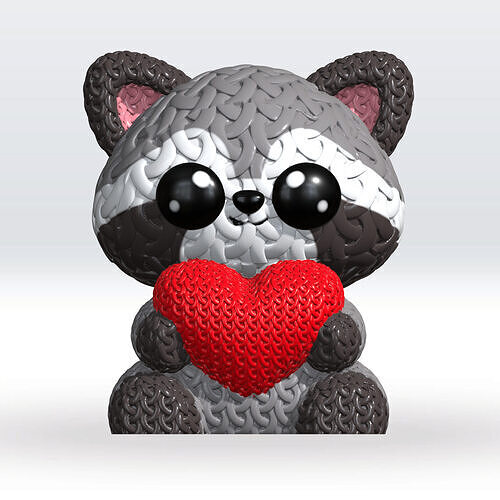 Knitted Racoon Multicolor 3D Model STL file Cute Knitted 3D print model
