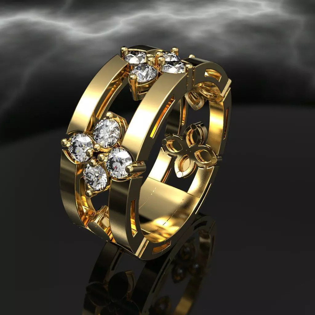 Coin Flower Ring With Gems 3D print model_0