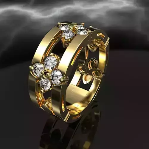 Coin Flower Ring With Gems