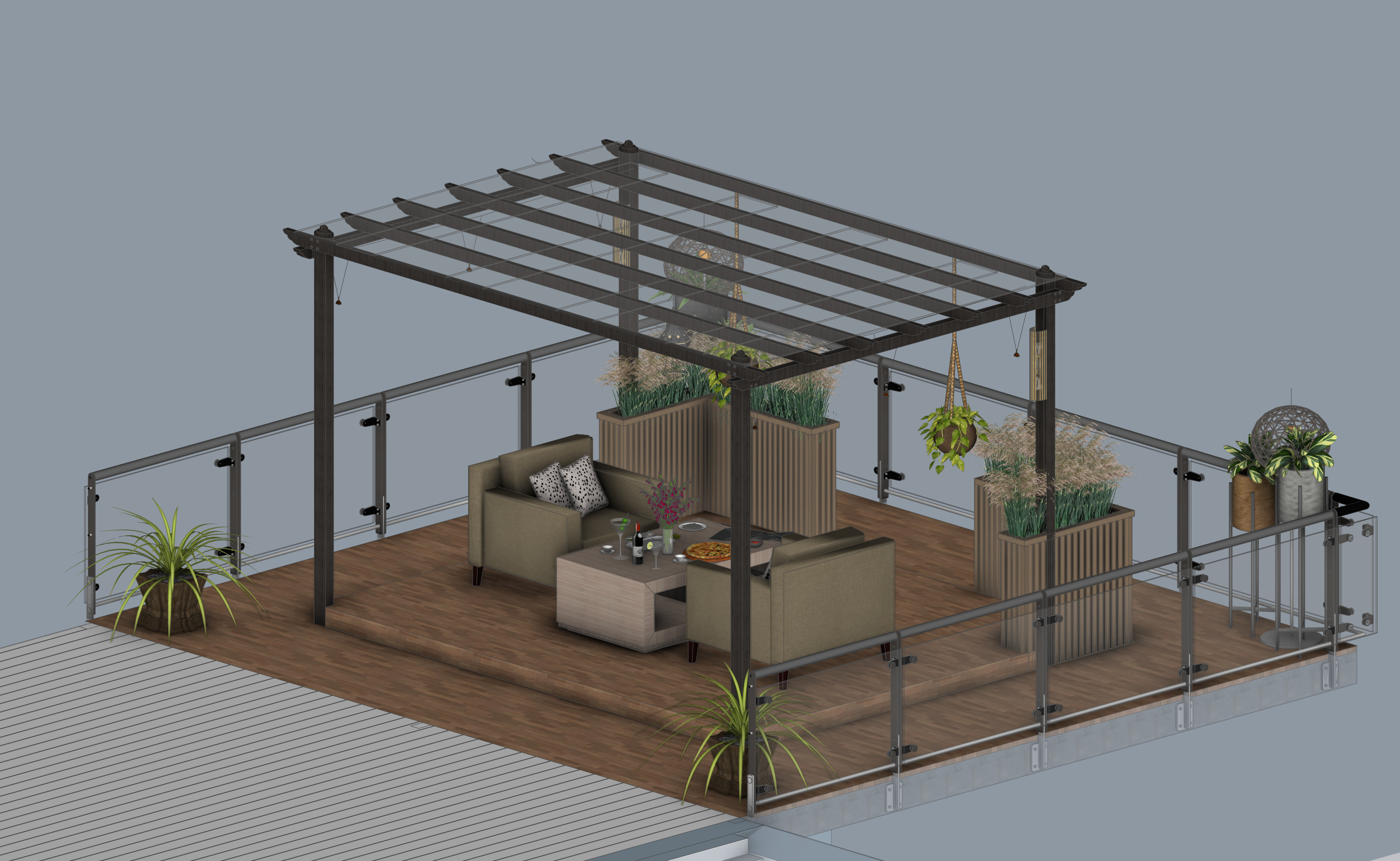 Rooftop Pergola Lounge 3D model_15