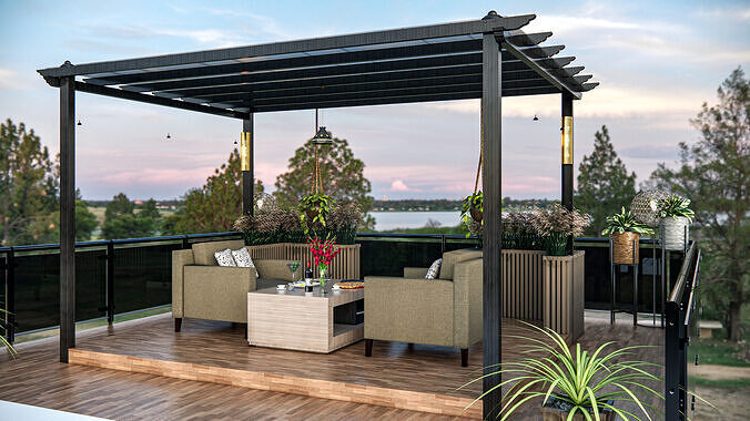 Rooftop Pergola Lounge 3D model 4