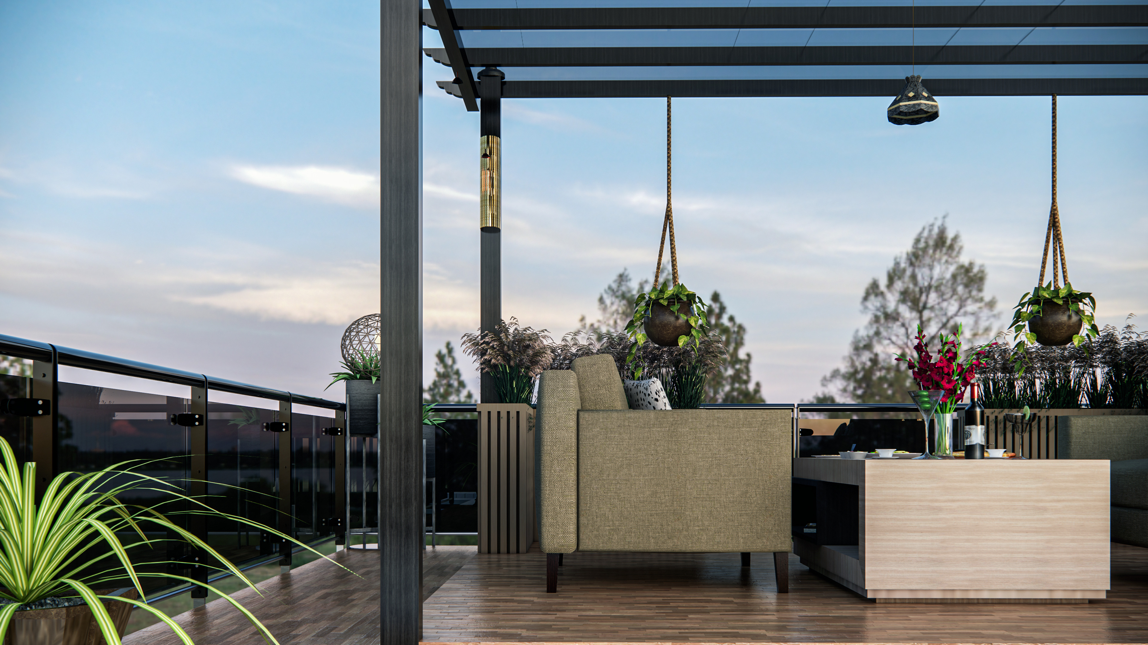 Rooftop Pergola Lounge 3D model_8