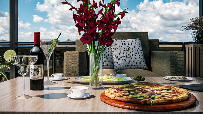 Rooftop Pergola Lounge 3D model 6