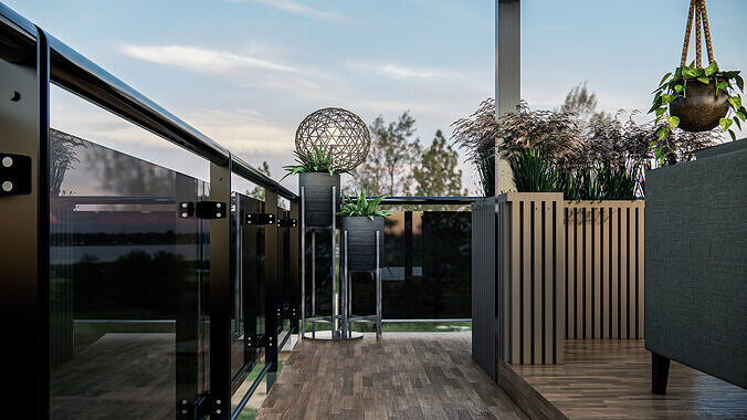 Rooftop Pergola Lounge 3D model 7