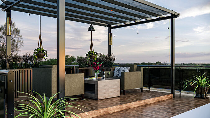 Rooftop Pergola Lounge 3D model 5
