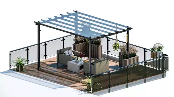 Rooftop Pergola Lounge 3D model