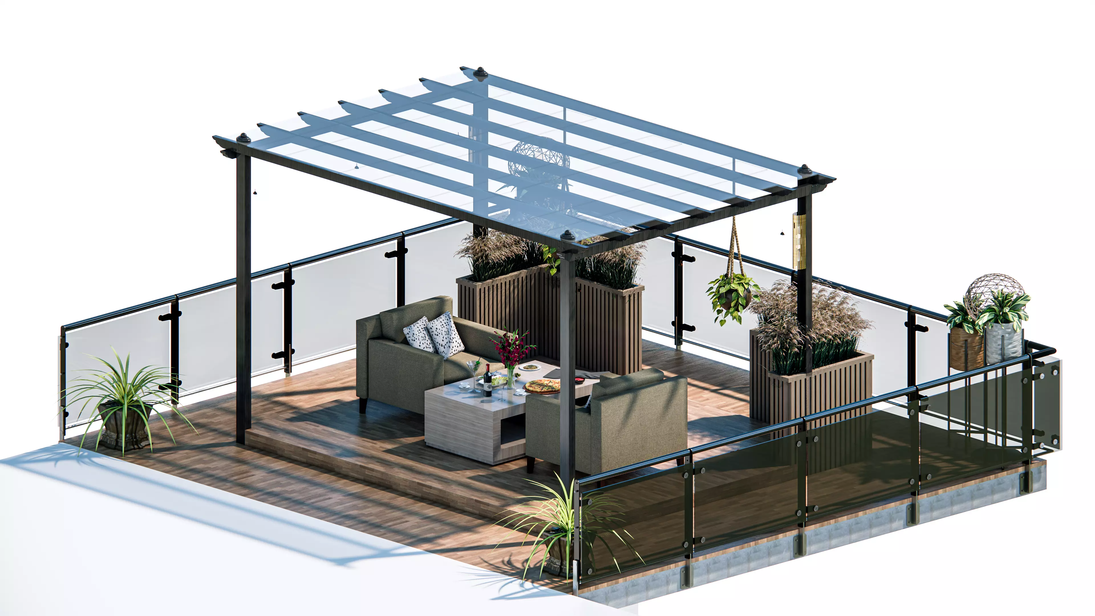 Rooftop Pergola Lounge 3D model_0