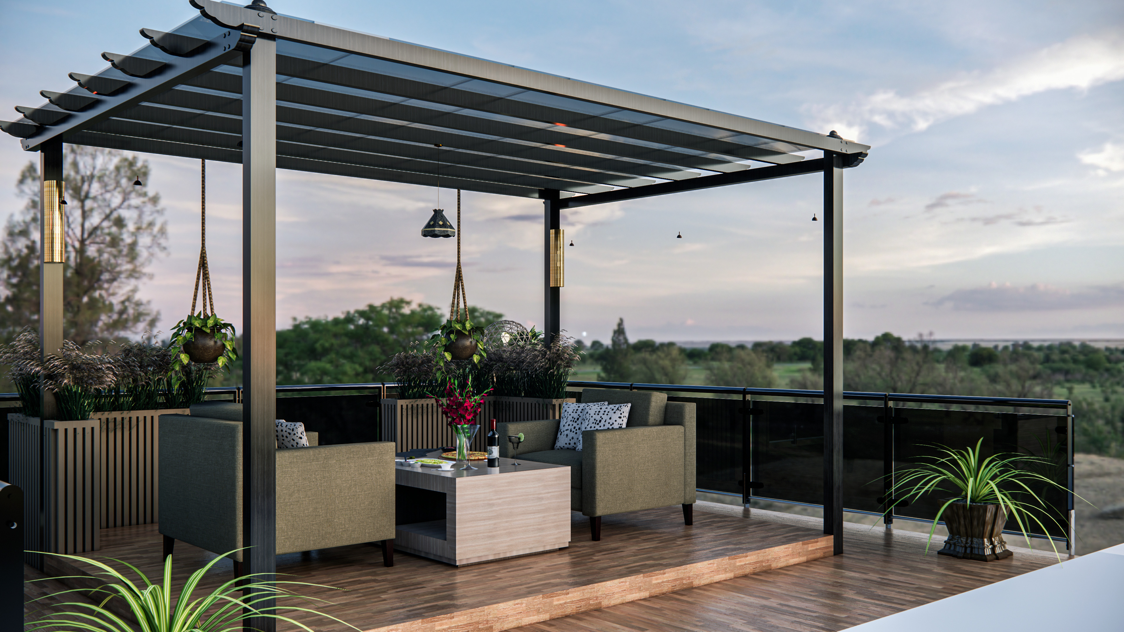 Rooftop Pergola Lounge 3D model_10