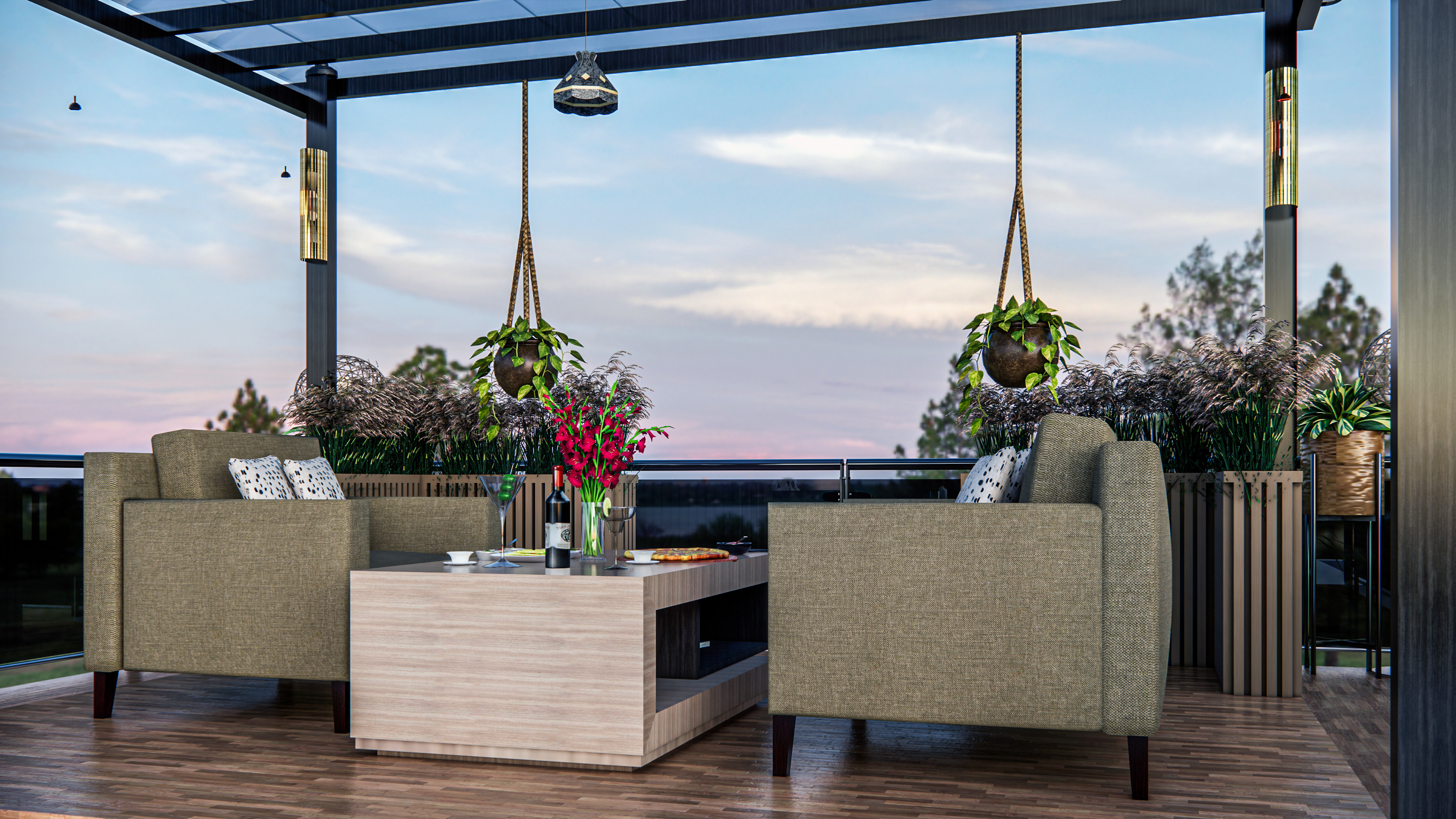 Rooftop Pergola Lounge 3D model_12