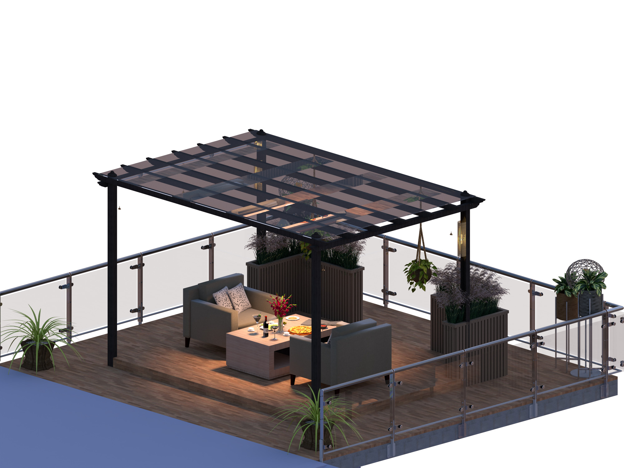 Rooftop Pergola Lounge 3D model_20