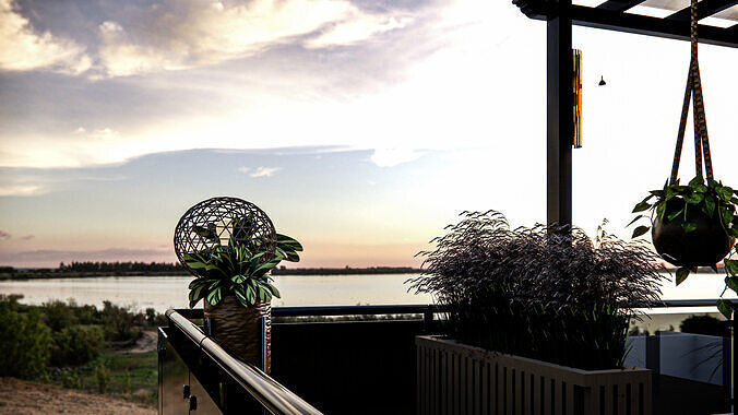 Rooftop Pergola Lounge 3D model 3