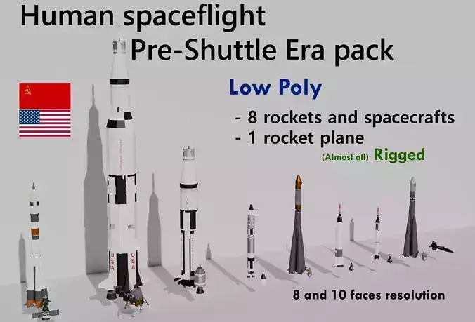 Human Spaceflight Pre-Shuttle Era Low Poly model pack Low-poly 3D model Human Spaceflight Pre-Shuttle Era Low Poly model pack Low-poly 3D model