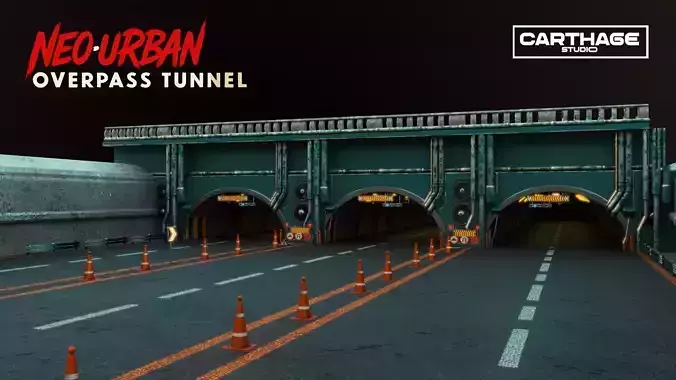 Urban Overpass Tunnel Modular Sci-Fi Tunnel Kit Low-poly 3D model