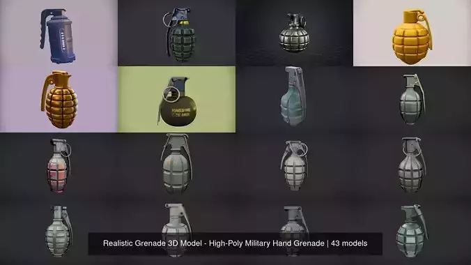 Realistic Grenade 3D Model - High-Poly Military Hand Grenade 3D Model Collection