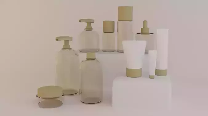 Cosmetic Bottles and Tubes Set 3D Model