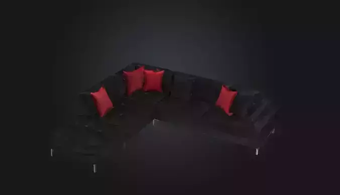 Modern Black Sectional Sofa with  Pillows  High Quality 3D Model