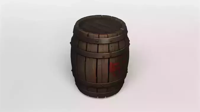 Medieval Wooden Barrel with Fleur-de-Lis Emblem