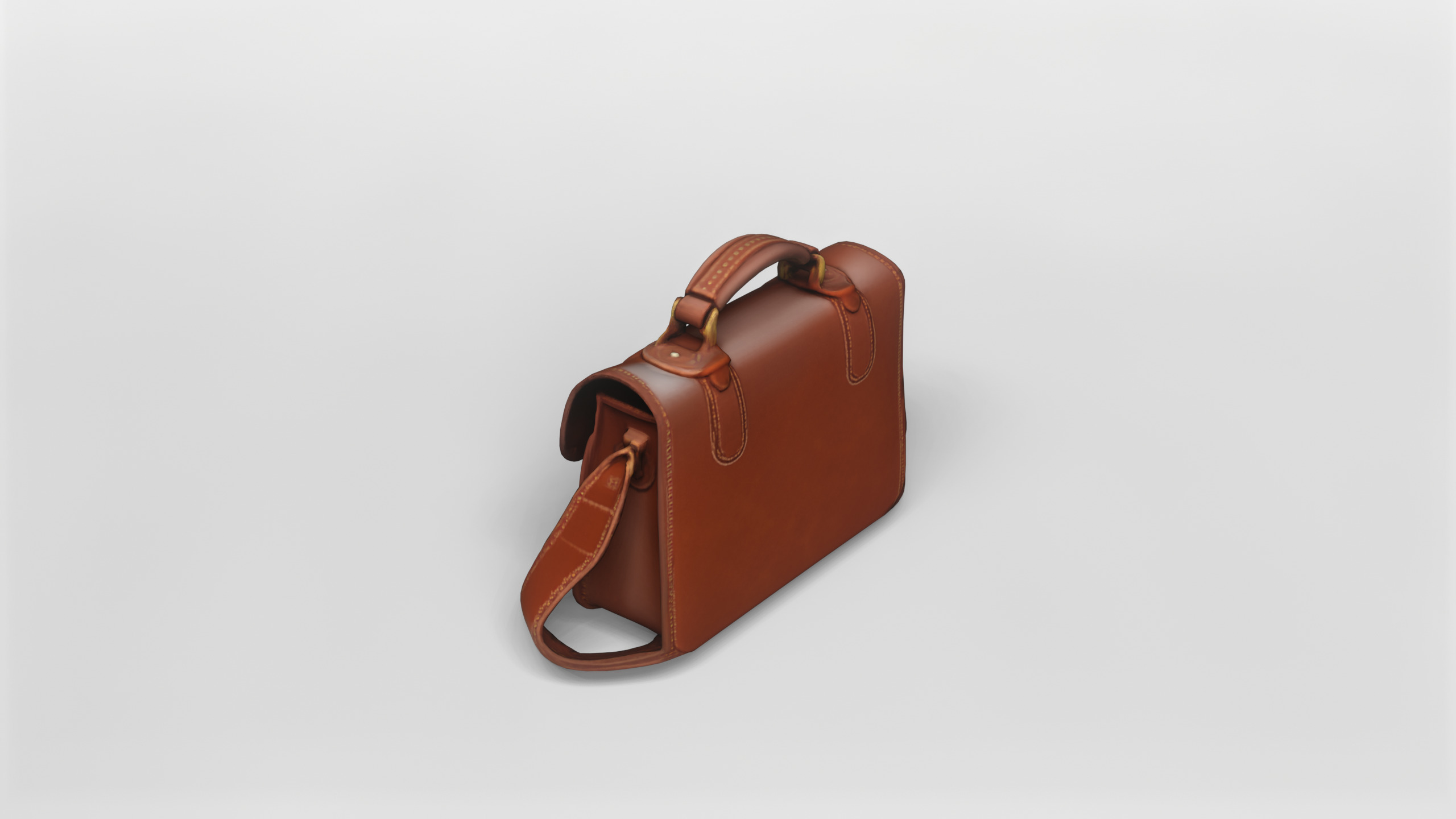 Classic Leather Satchel 3D Model 3D model_4