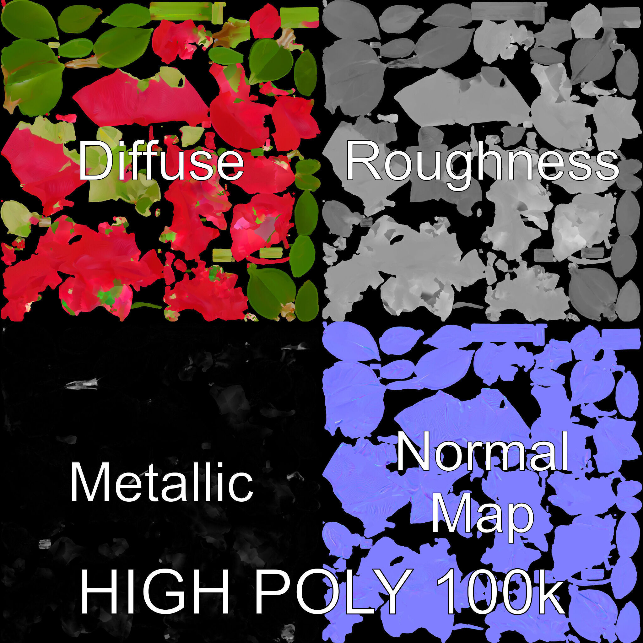 Realistic Red Rose D Model Pack Low-poly 3D model_2