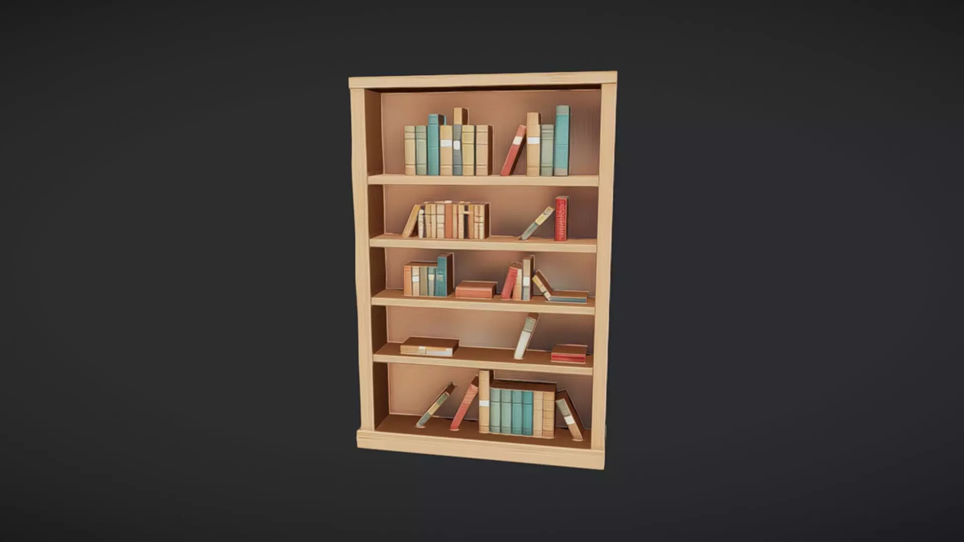 wooden bookshelf with books 3D model_0