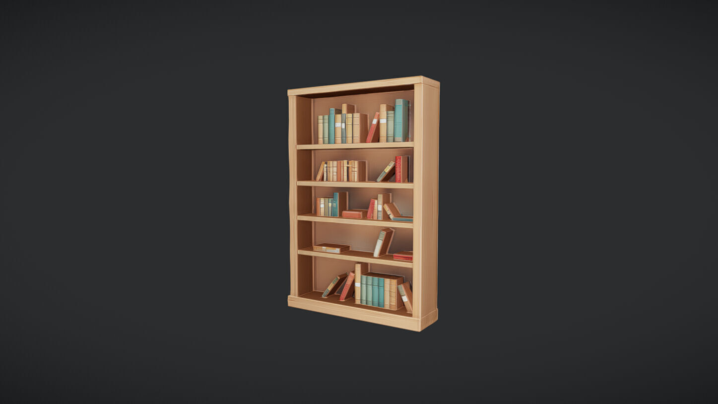 wooden bookshelf with books 3D model_33