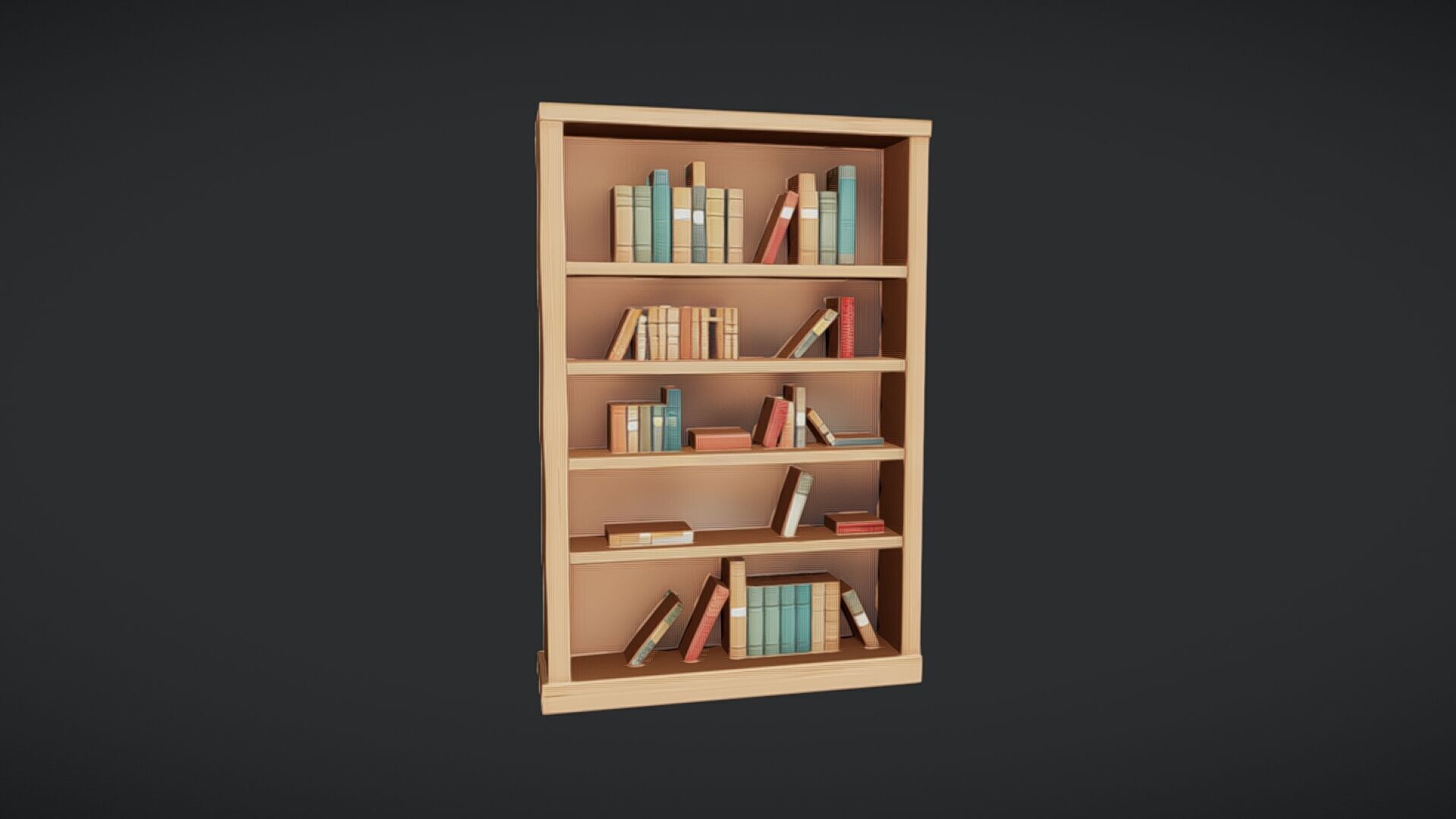 wooden bookshelf with books 3D model_6