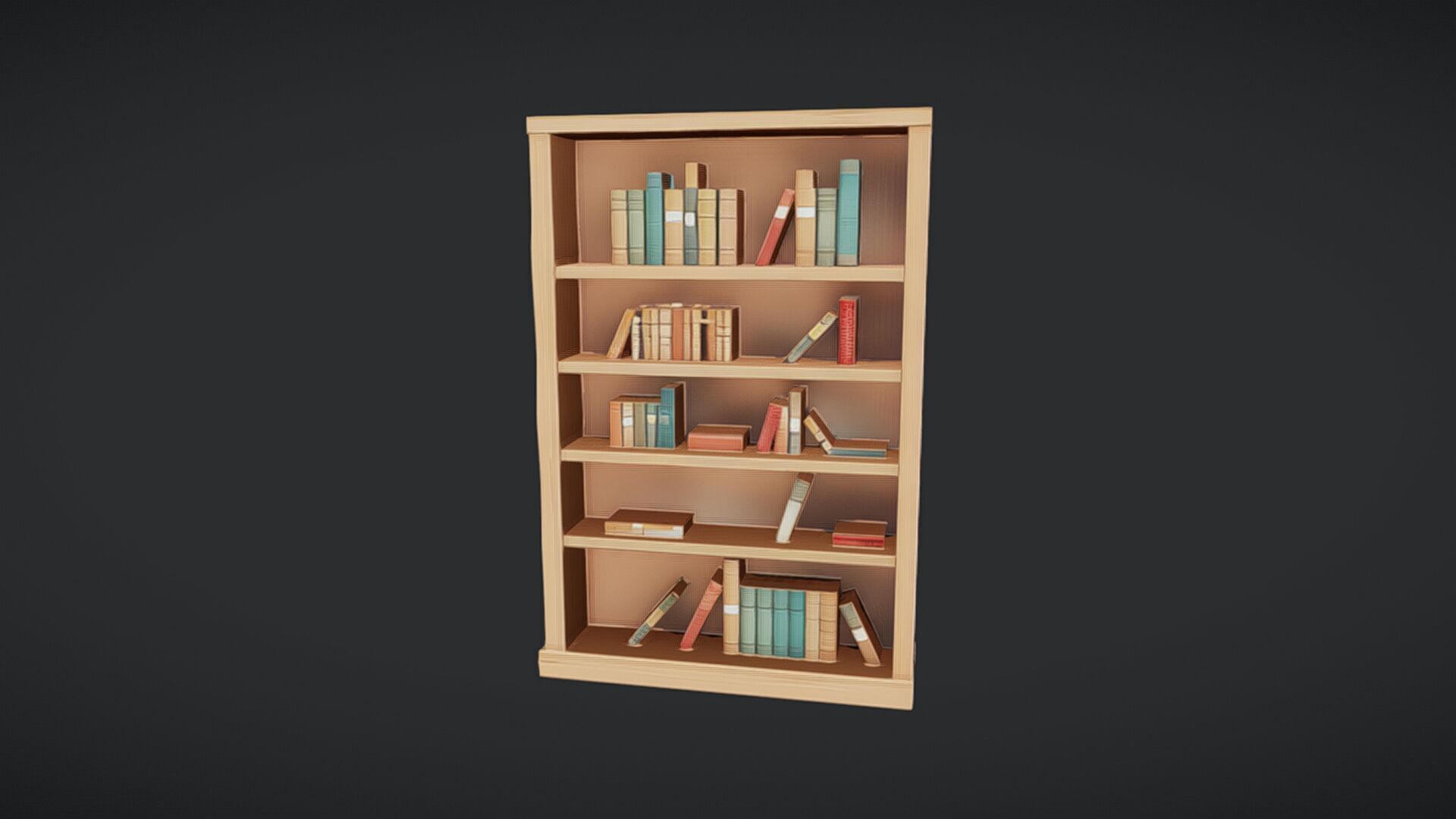 wooden bookshelf with books 3D model_14