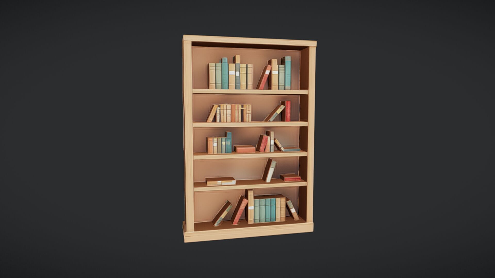 wooden bookshelf with books 3D model_34