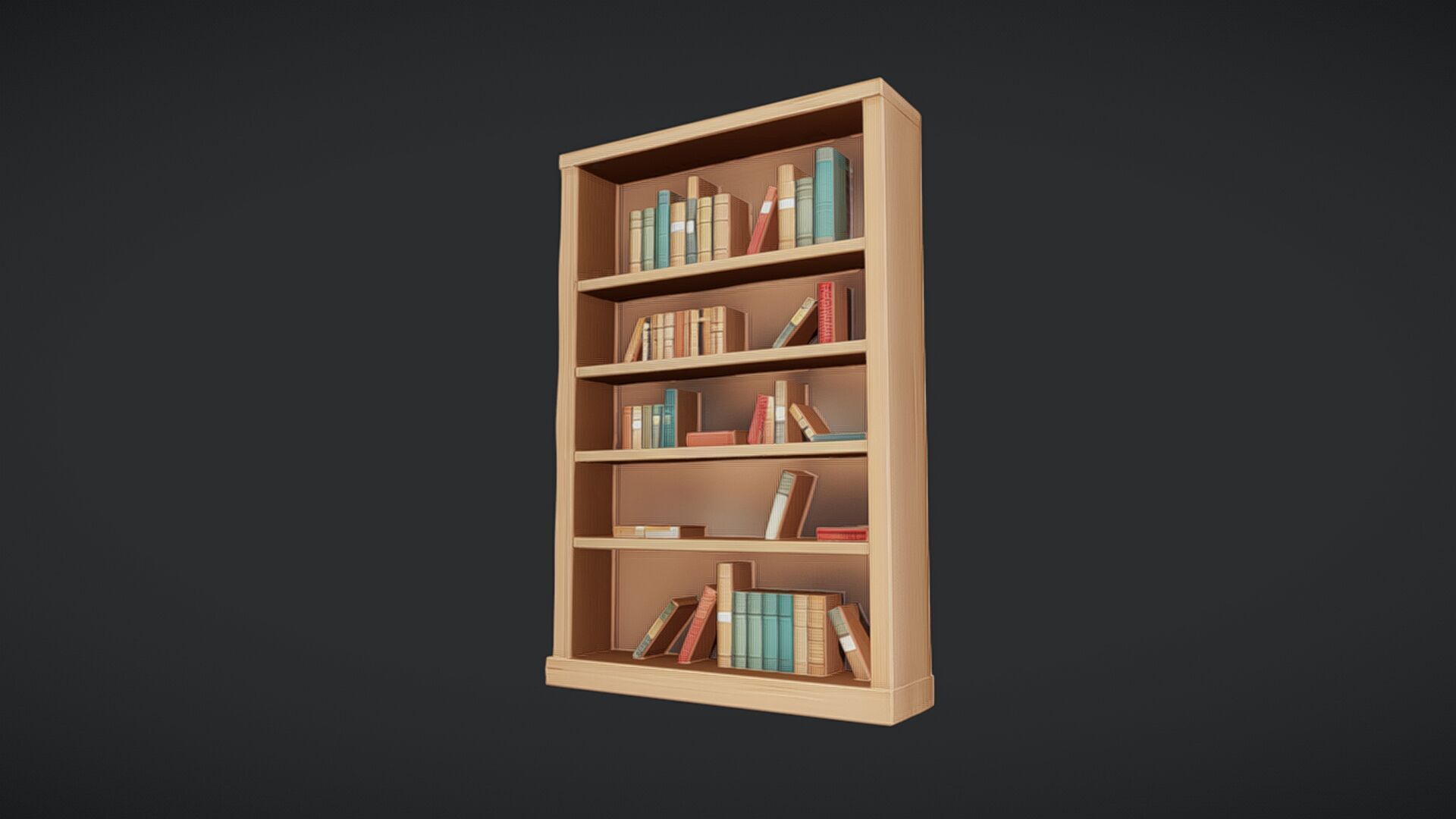 wooden bookshelf with books 3D model_15