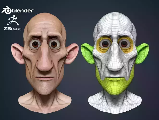 Cartoon Male Character Head Base Mesh 3D Model