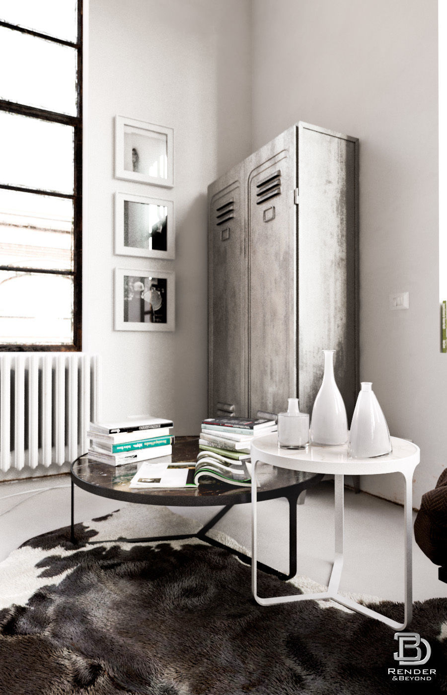 Workplace industrial style office with table and chairs 3D model_5