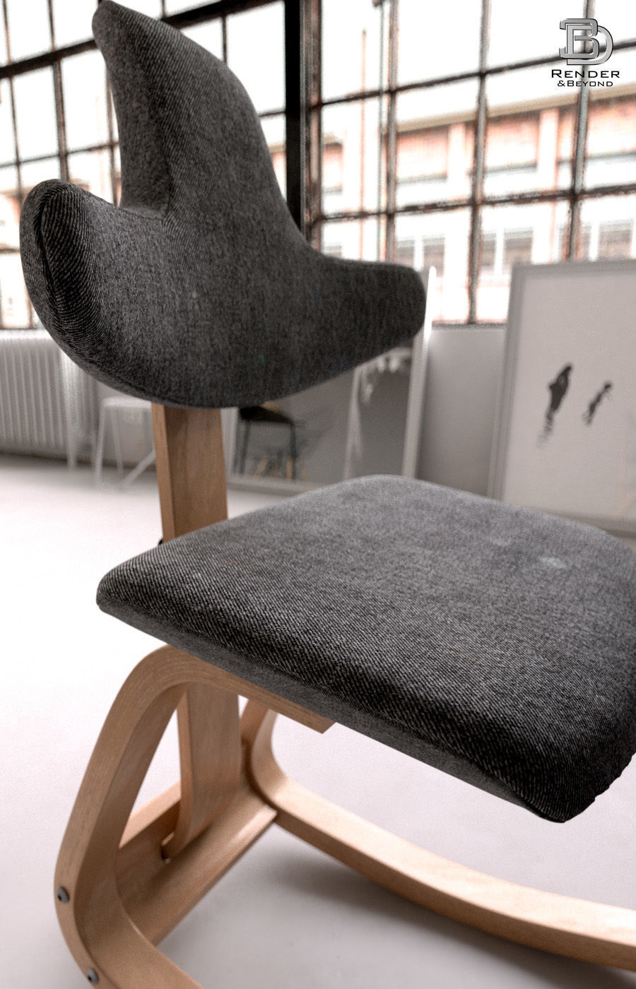 Workplace industrial style office with table and chairs 3D model_6