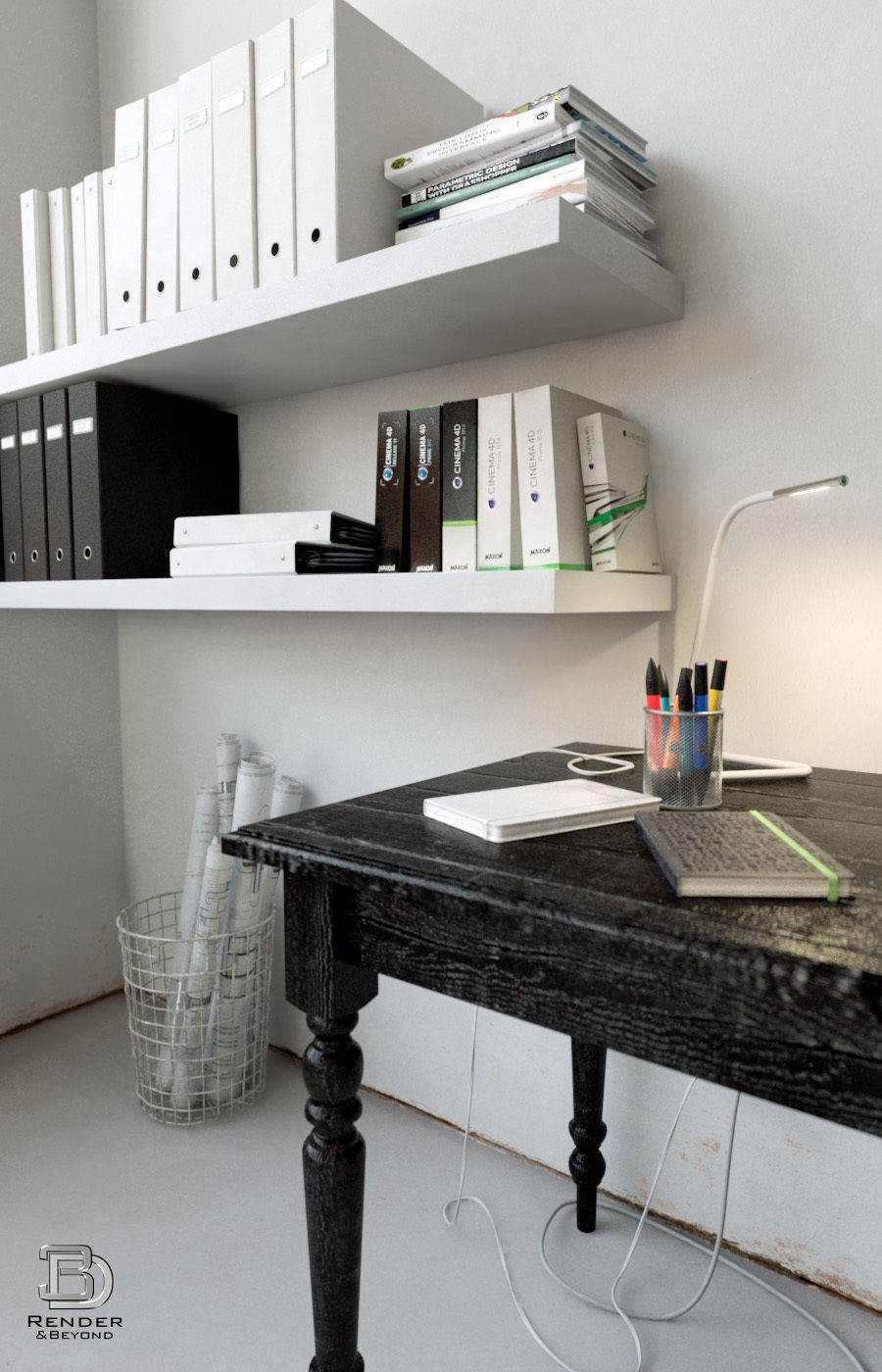 Workplace industrial style office with table and chairs 3D model_3
