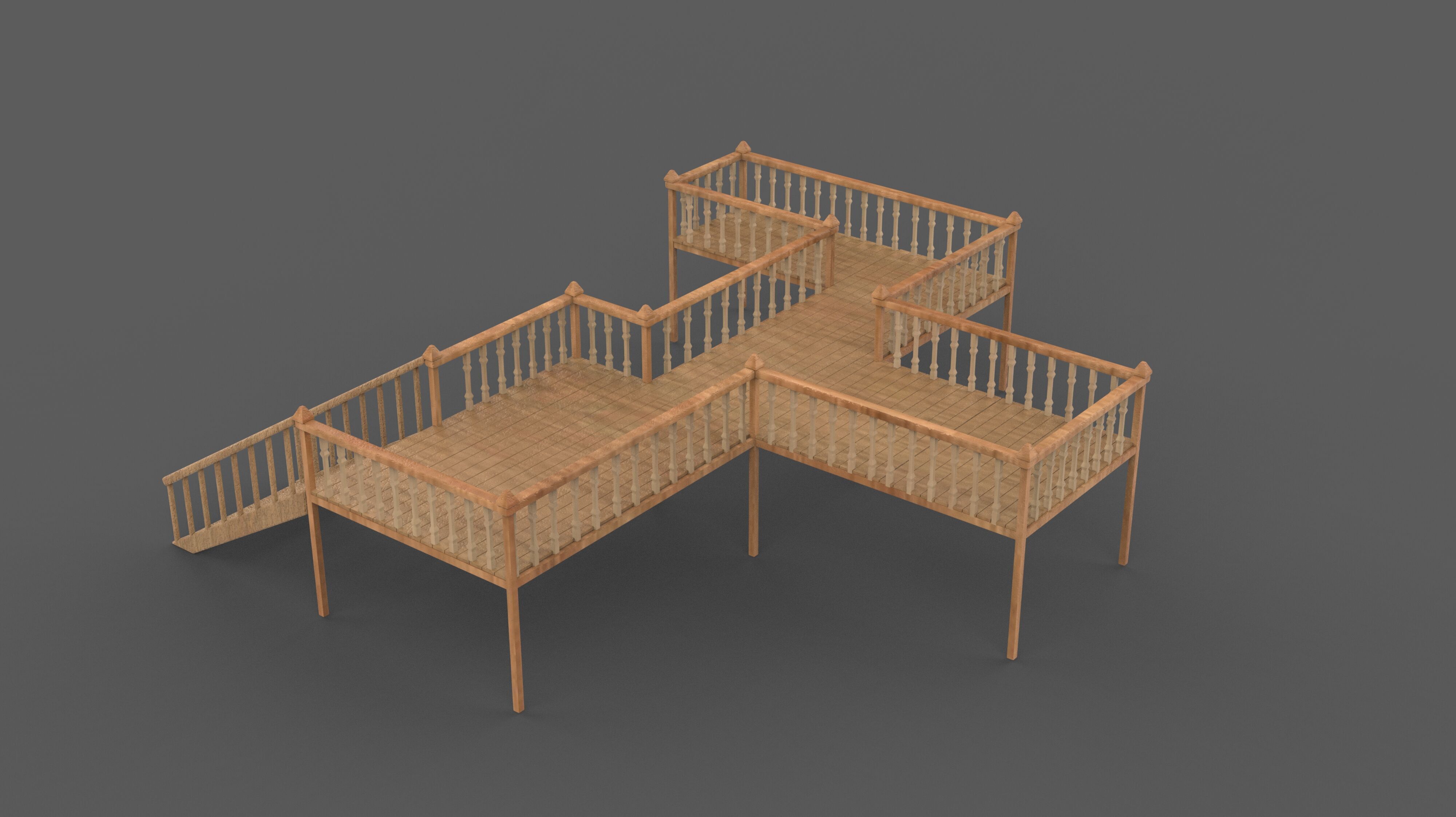 Wood Deck Veranda 3D model_5