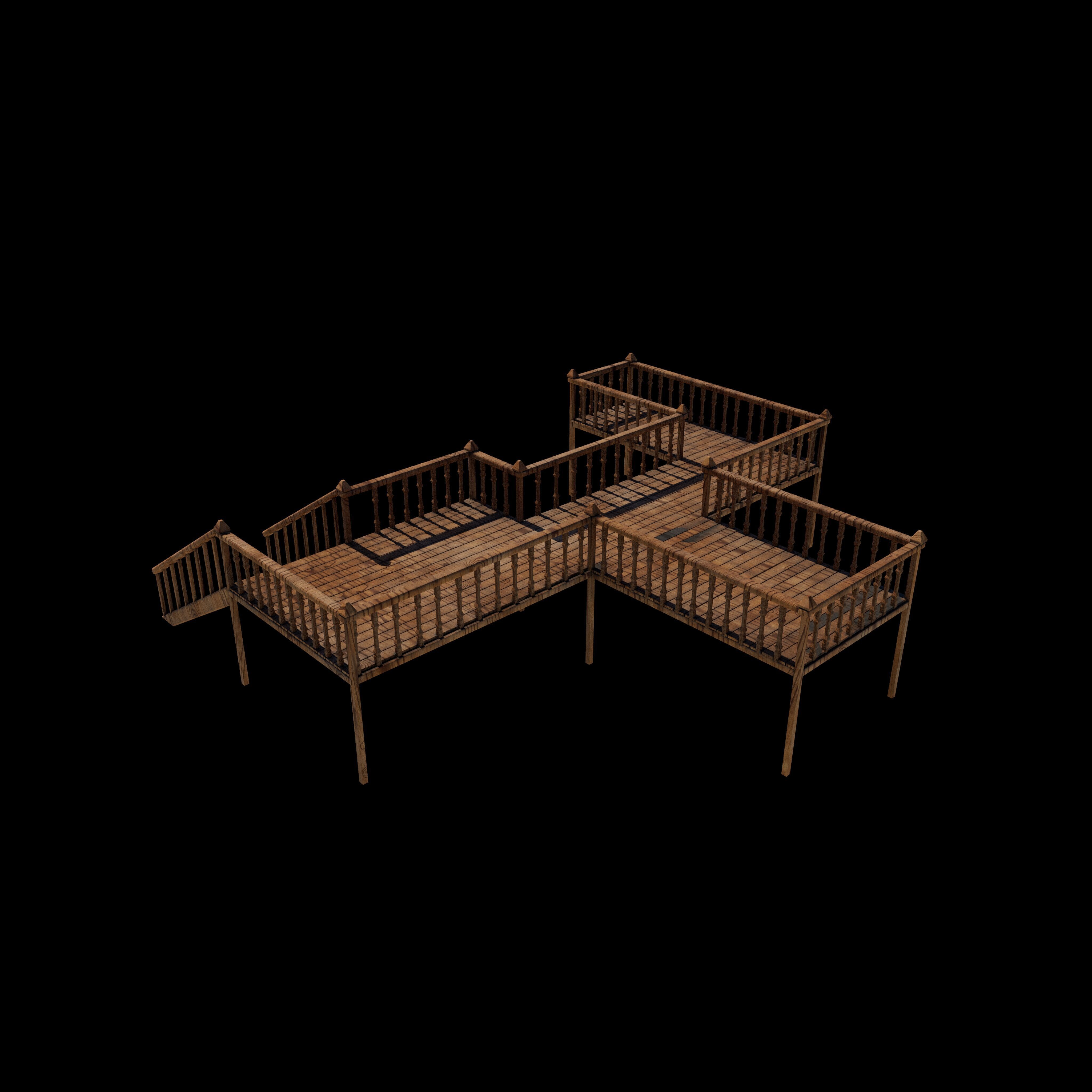 Wood Deck Veranda 3D model_9