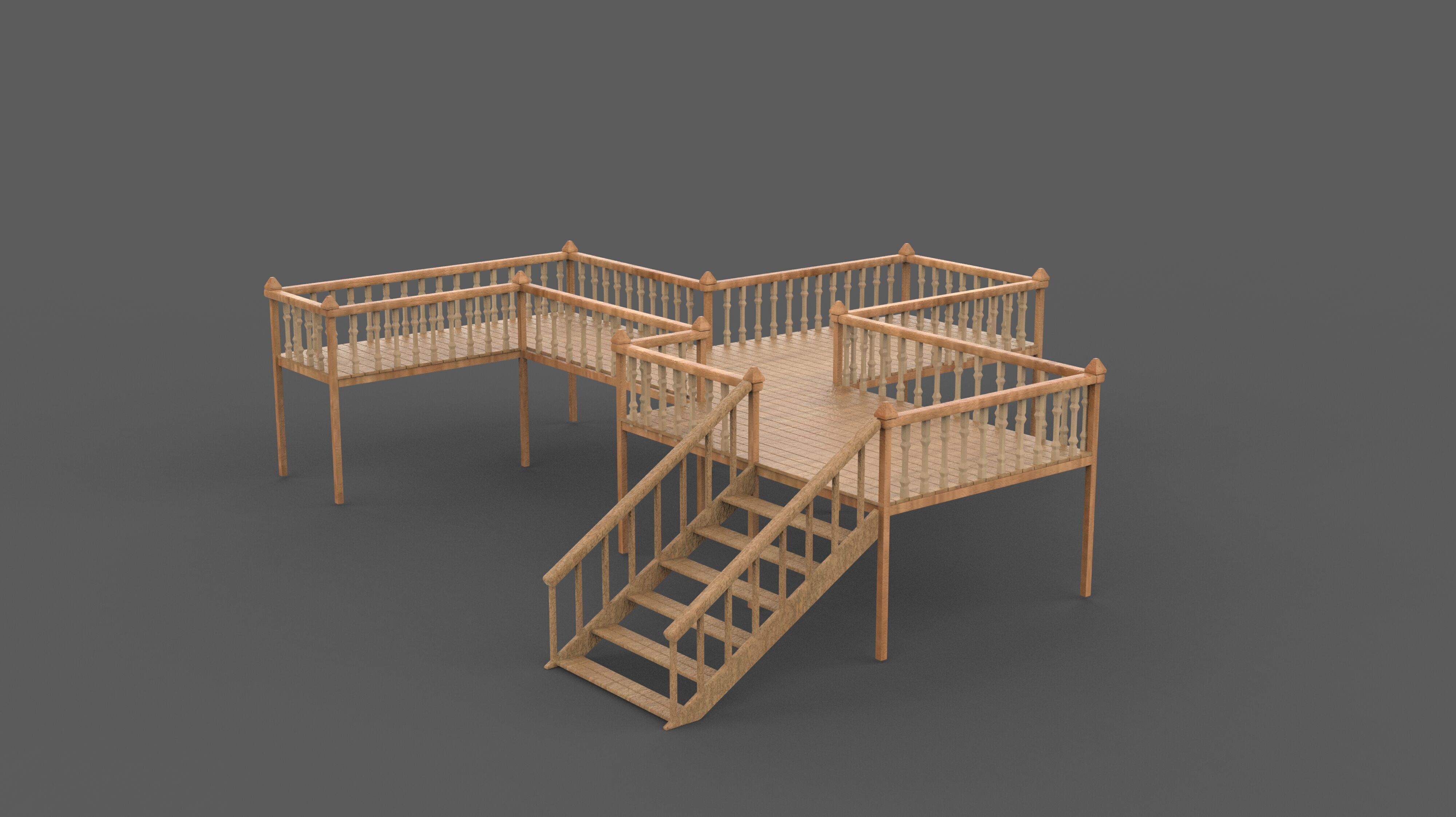Wood Deck Veranda 3D model_6