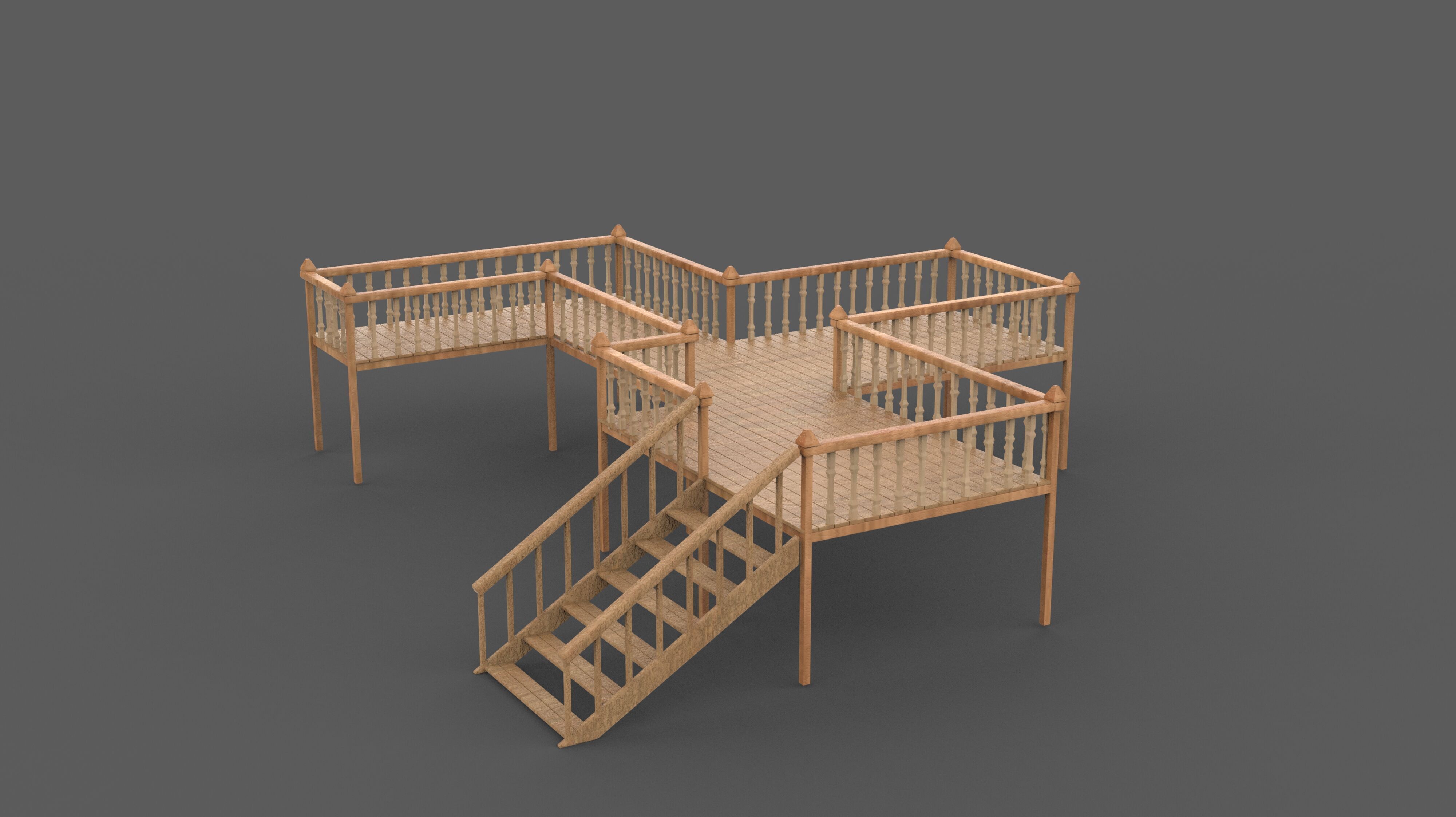 Wood Deck Veranda 3D model_2