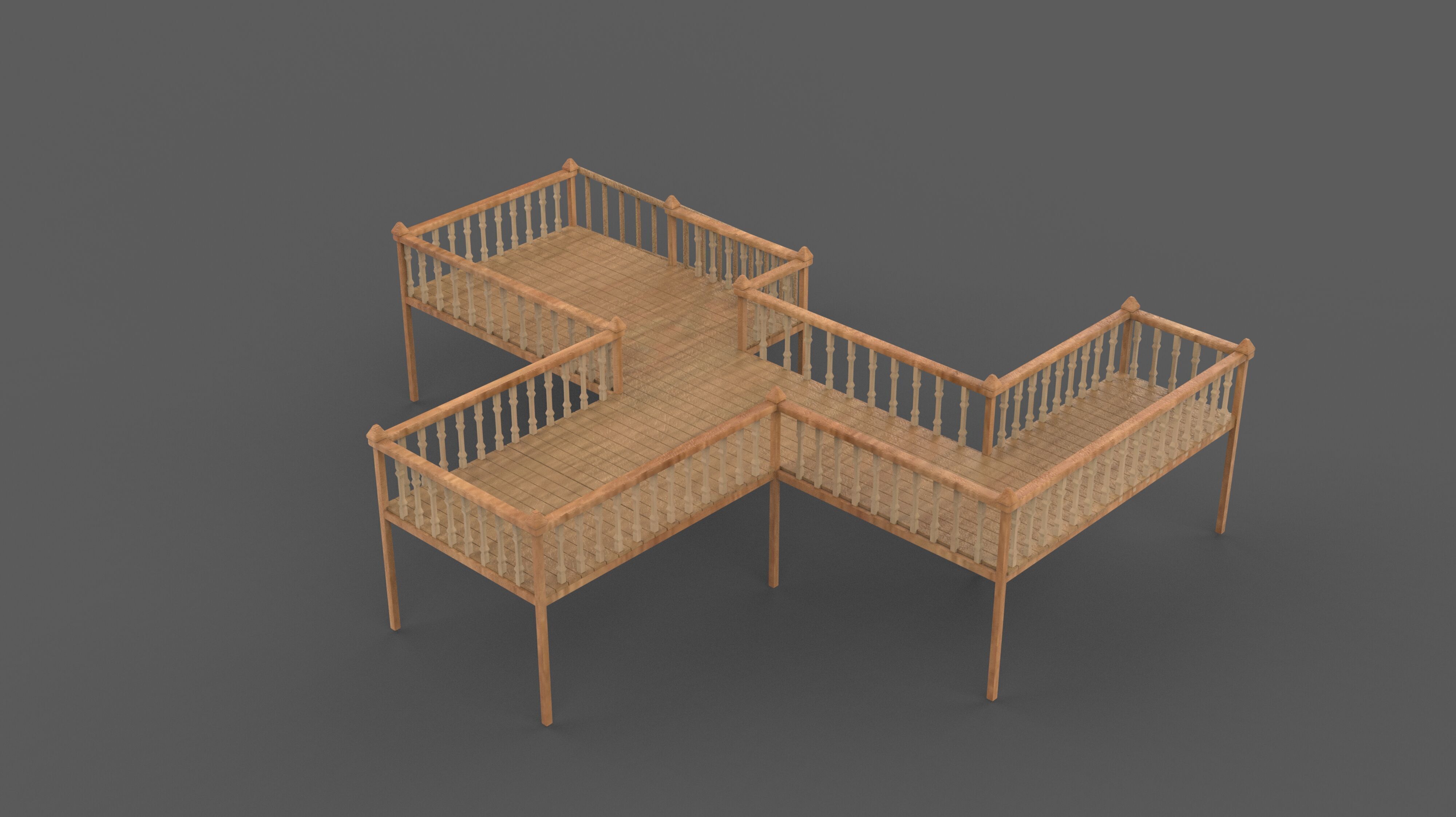 Wood Deck Veranda 3D model_4