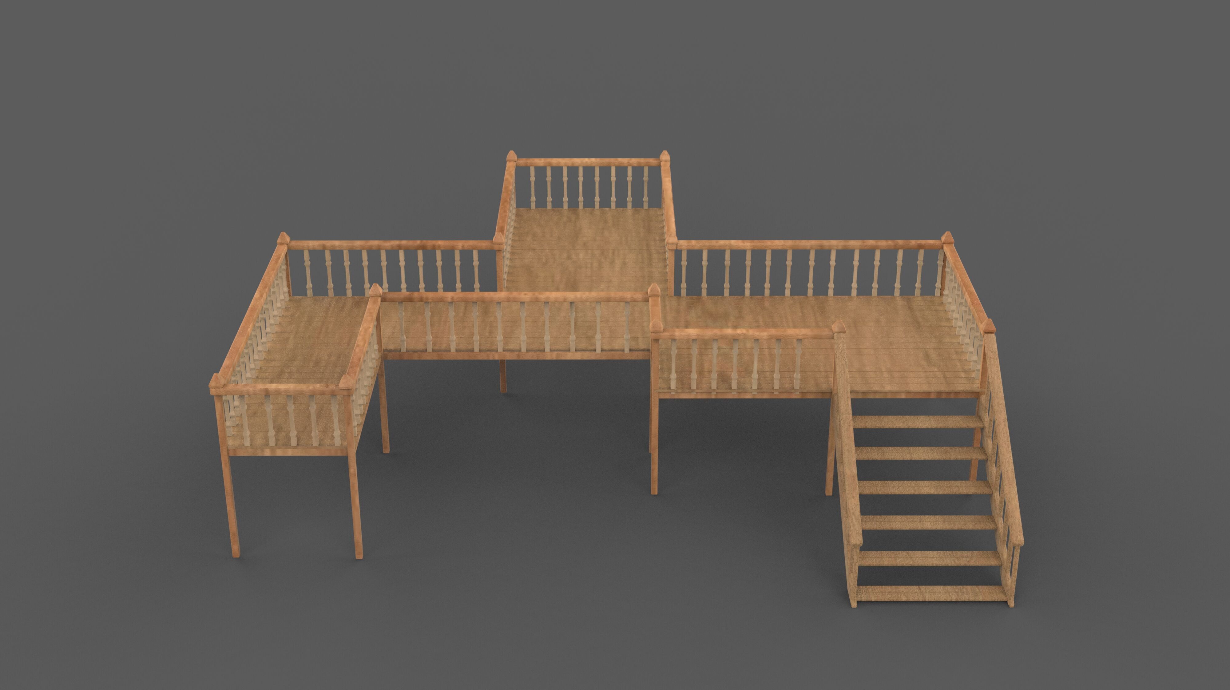 Wood Deck Veranda 3D model_7