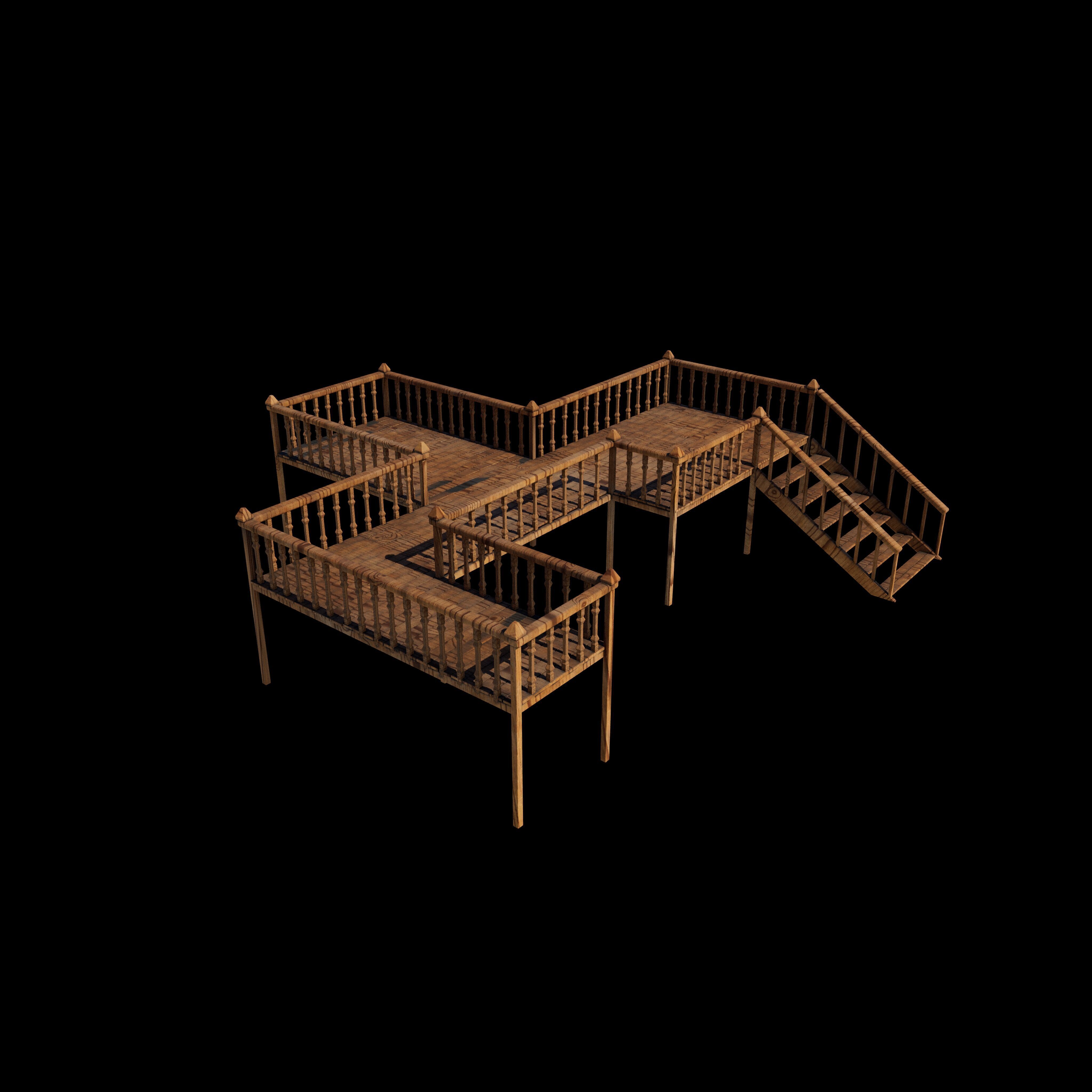 Wood Deck Veranda 3D model_10